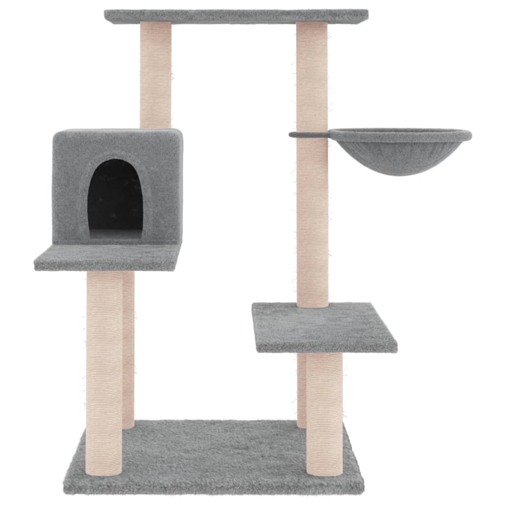 Cat house with sisal rope scratching posts, light grey, 82.5 cm