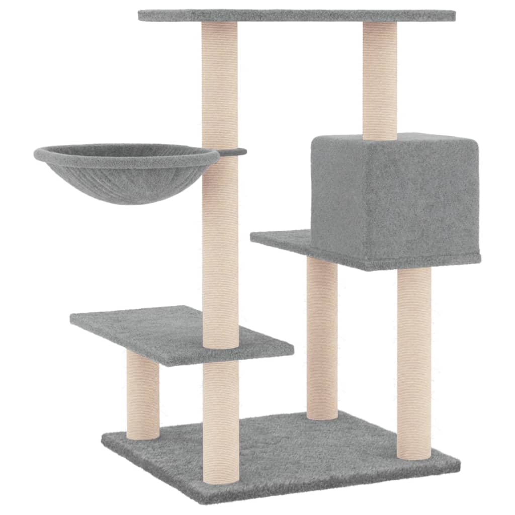 Cat house with sisal rope scratching posts, light grey, 82.5 cm