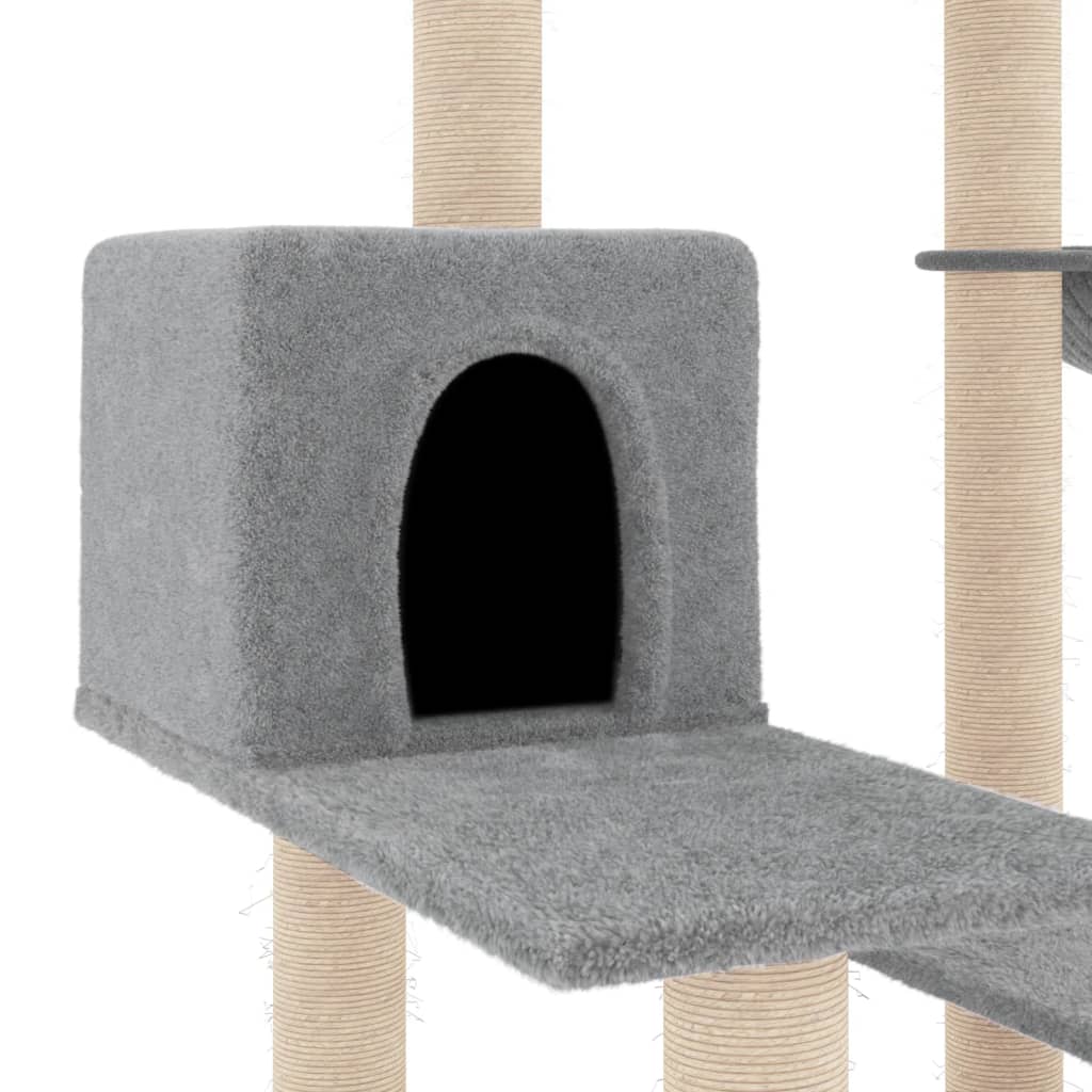 Cat house with sisal rope scratching posts, light grey, 82.5 cm