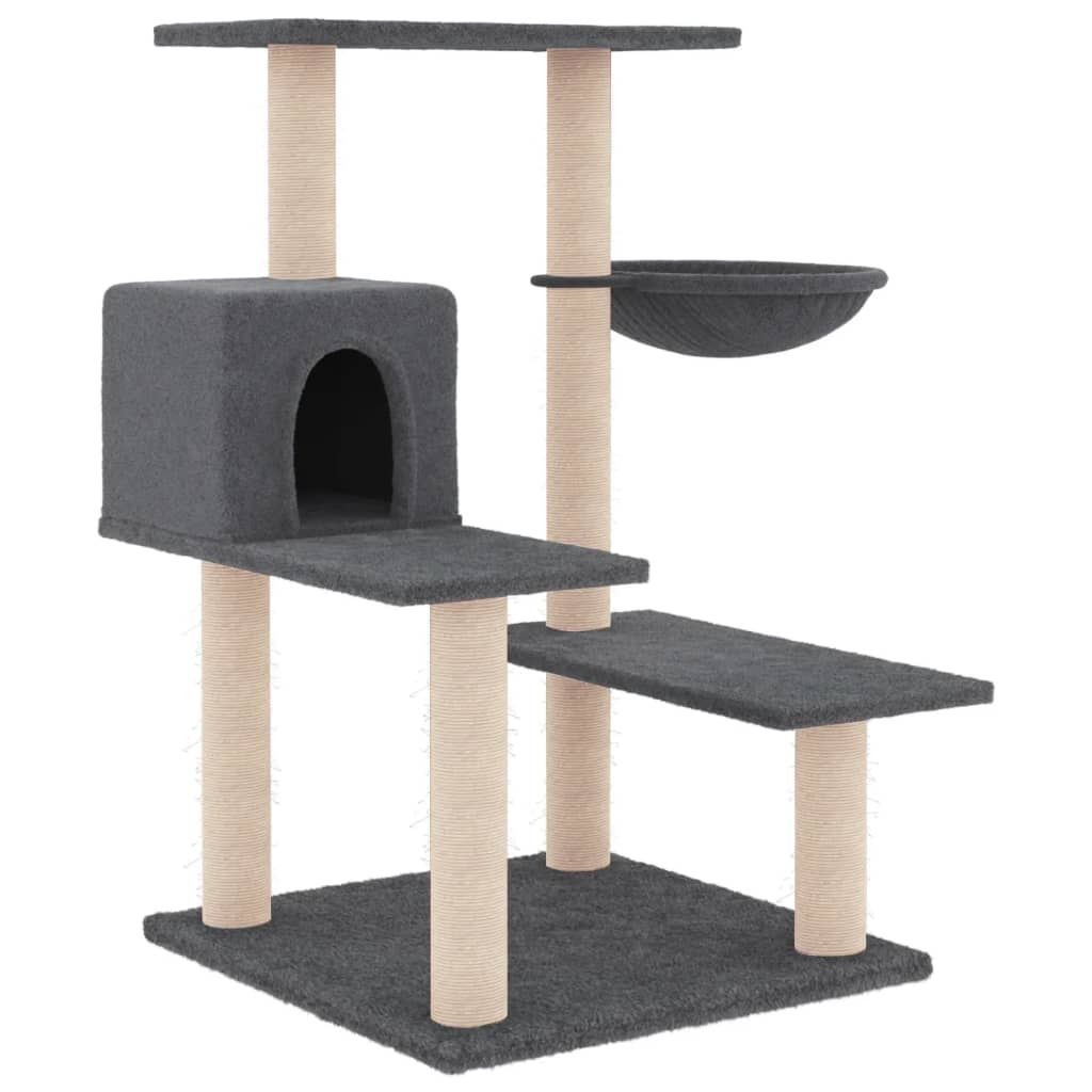 Cat house with sisal rope scratching posts, dark grey, 82.5 cm