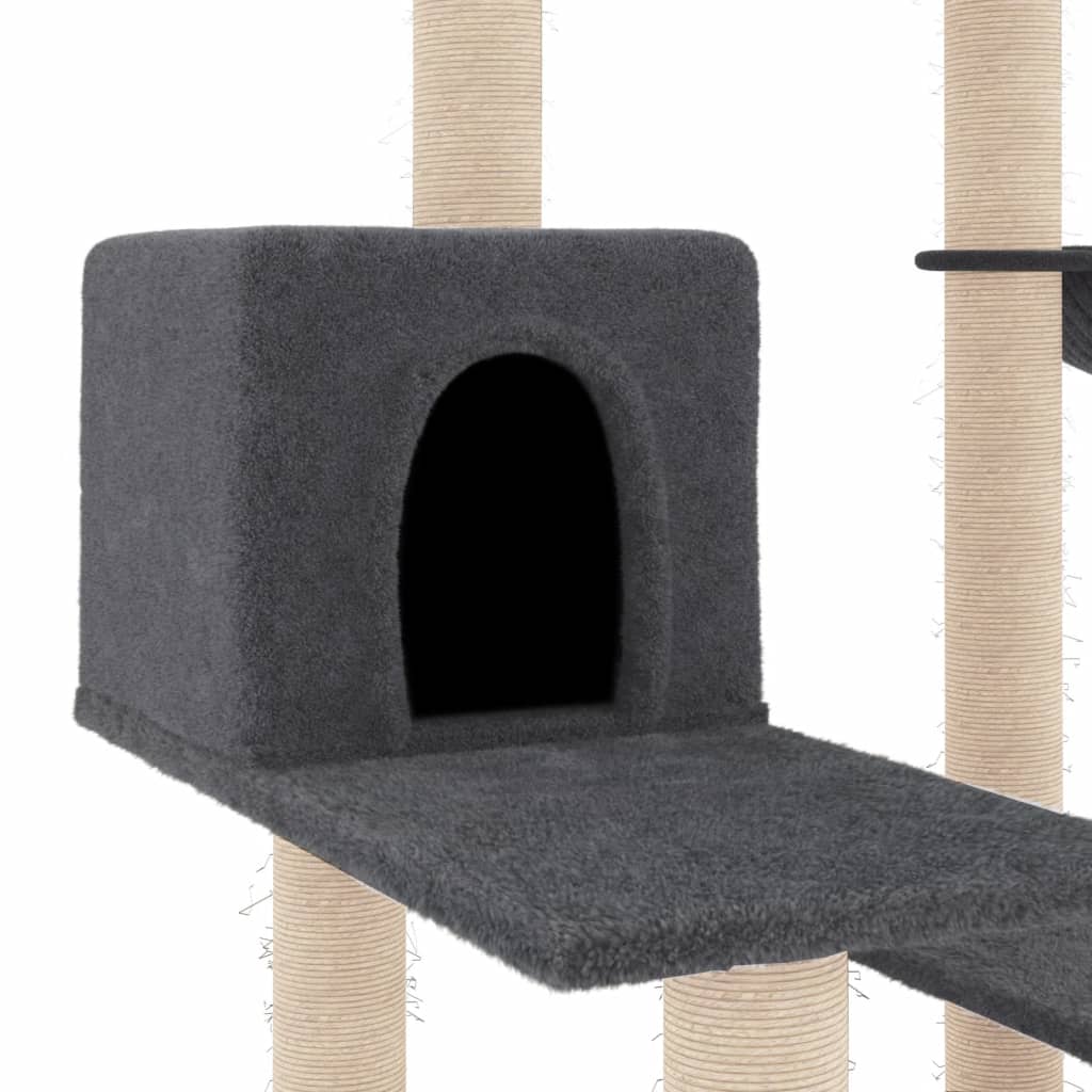 Cat house with sisal rope scratching posts, dark grey, 82.5 cm