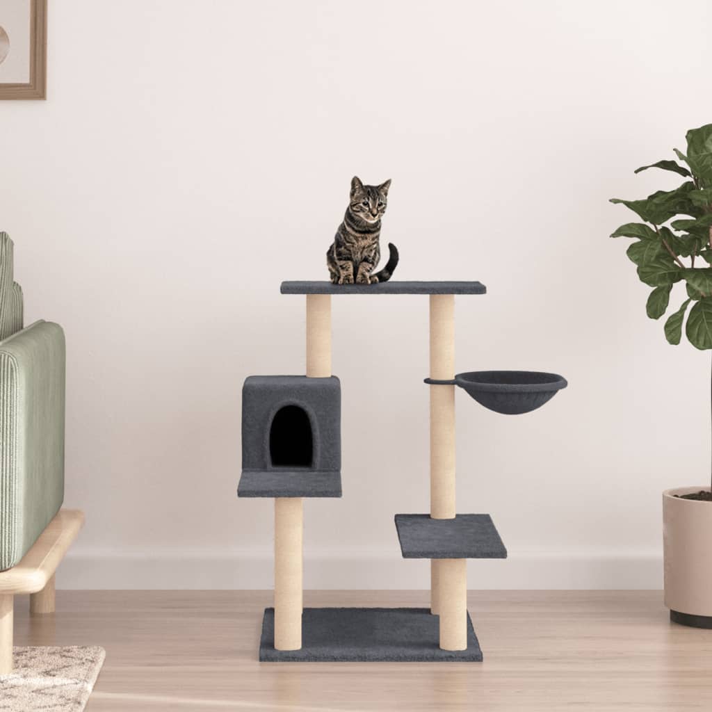 Cat house with sisal rope scratching posts, dark grey, 82.5 cm