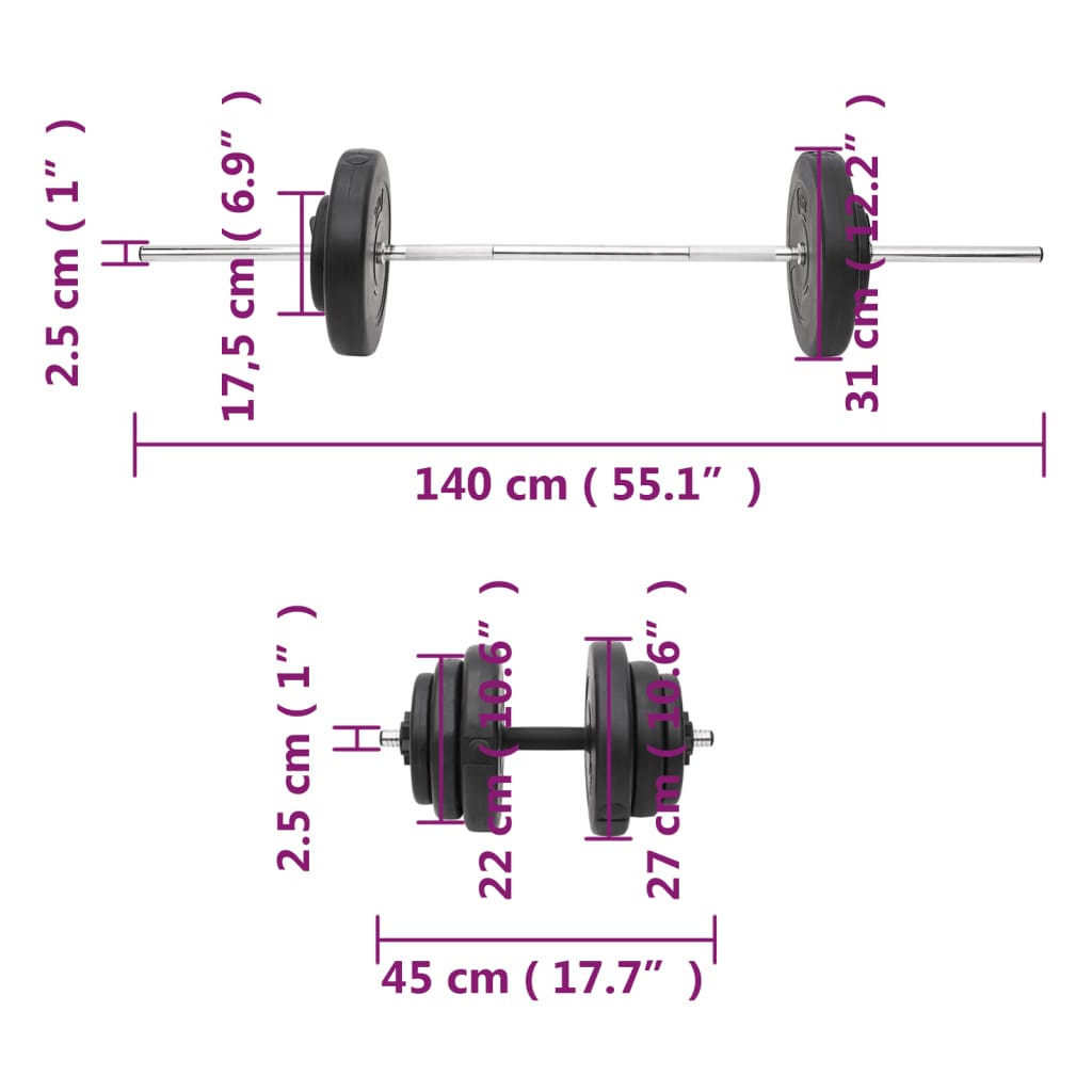 kangi ja hantlite komplekt ketastega, 60 kg