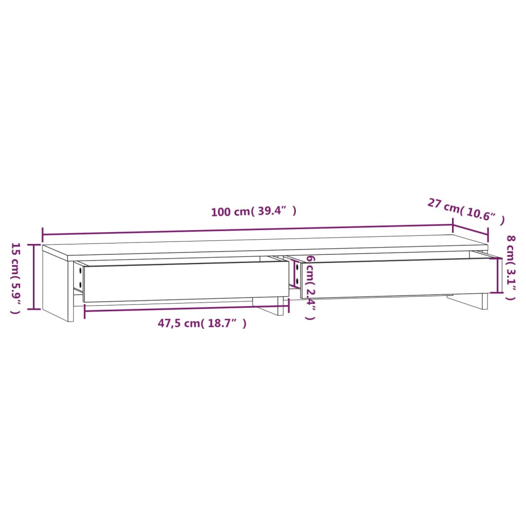 monitor stand, honey brown, 100x27x15 cm, pine wood