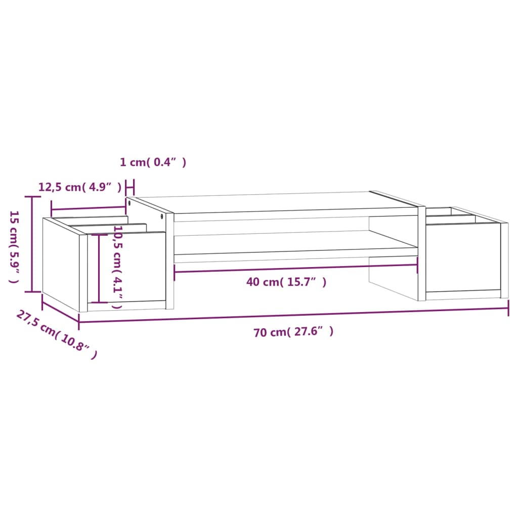 monitor stand, white, 70 x 27.5 x 15 cm, pine wood