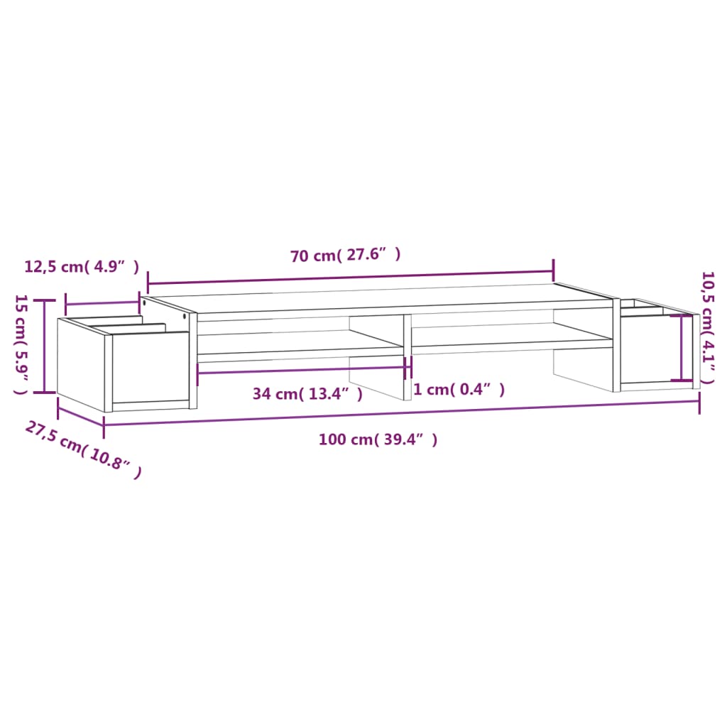 monitor stand, black, 100 x 27.5 x 15 cm, pine wood