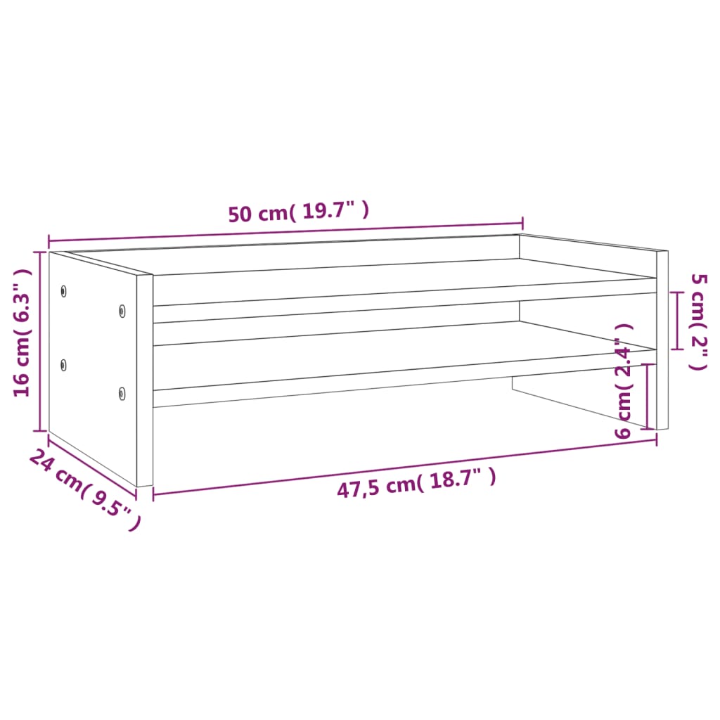 monitor stand, gray, 50 x 24 x 16 cm, pine wood