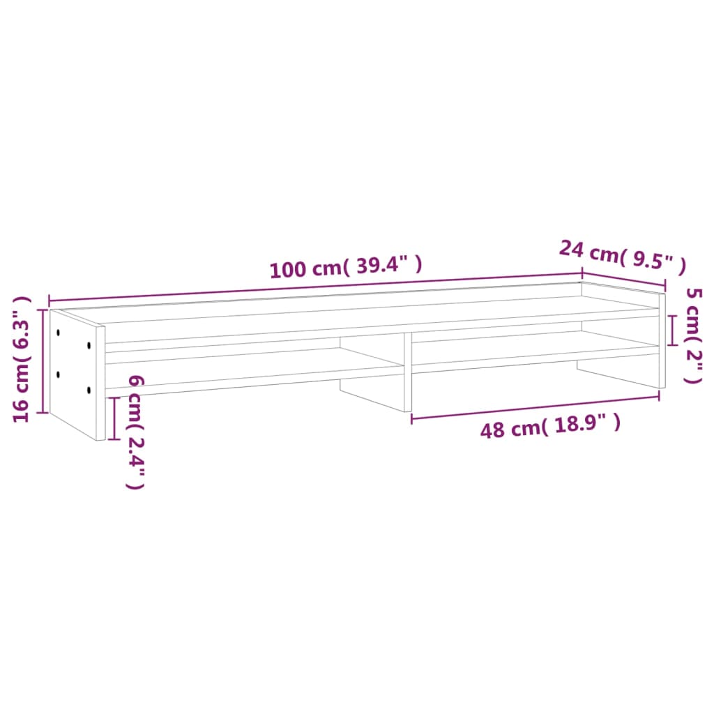 monitor stand, 100 x 24 x 16 cm, pine wood