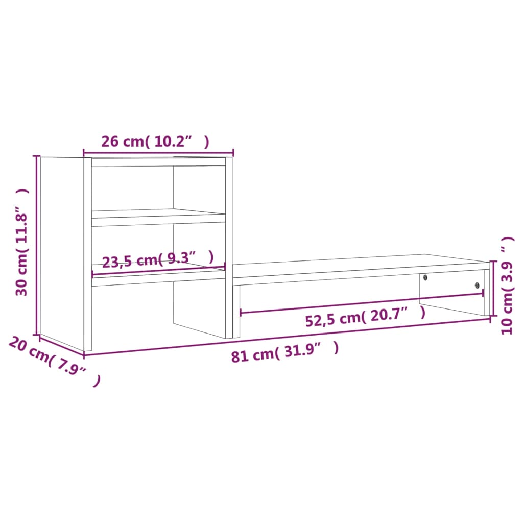 monitor stand, 81 x 20 x 30 cm, pine wood