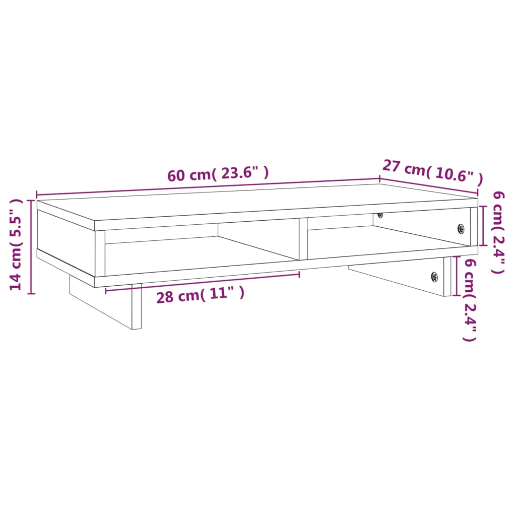 monitor stand, honey brown, 60 x 27 x 14 cm, pine wood