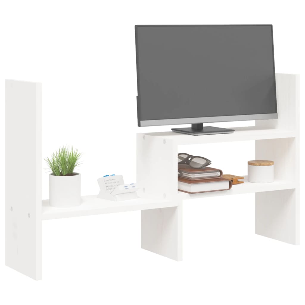 monitor stand, white, (39-72) x 17 x 43 cm, pine wood