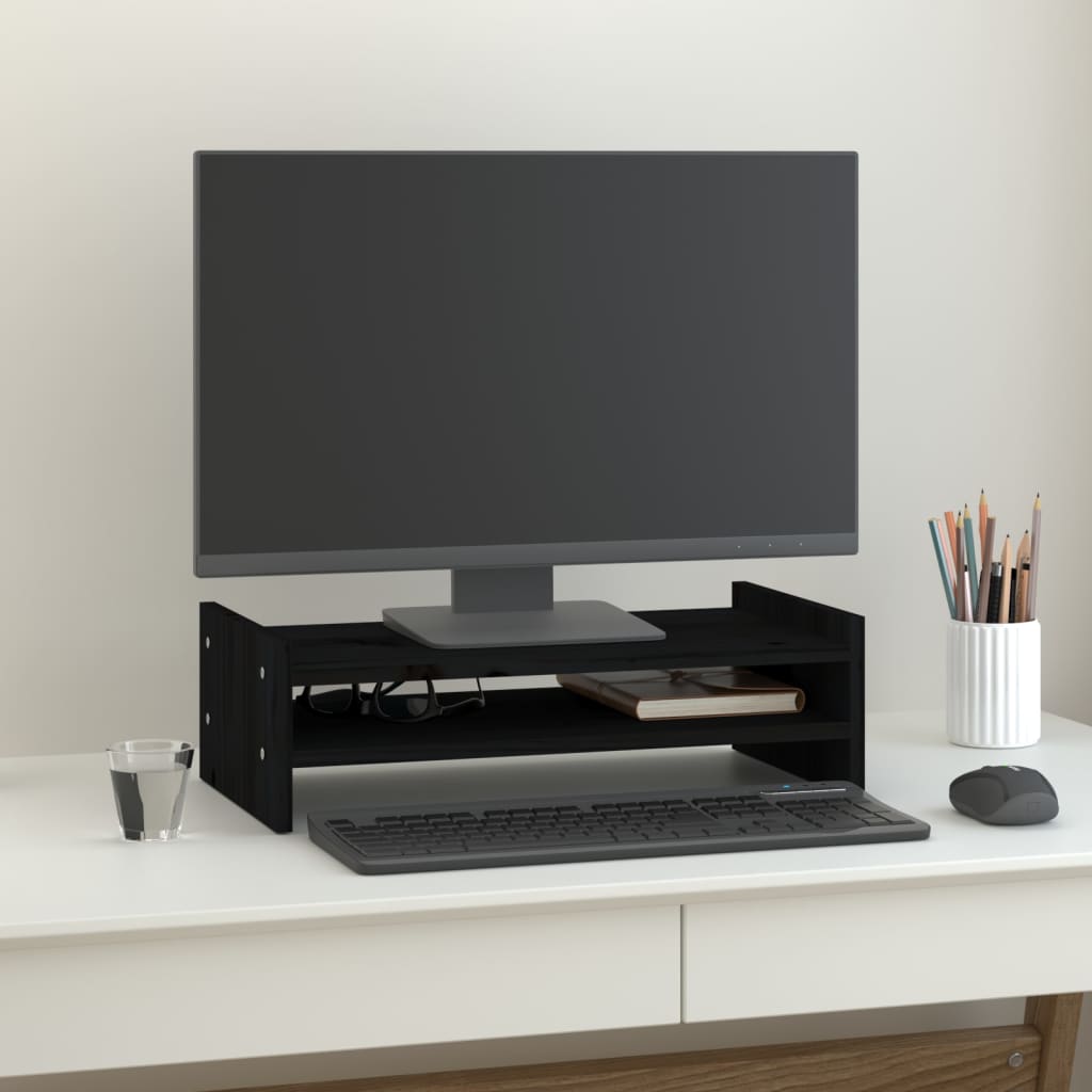 monitor stand, black, 50 x 27 x 15 cm, pine wood