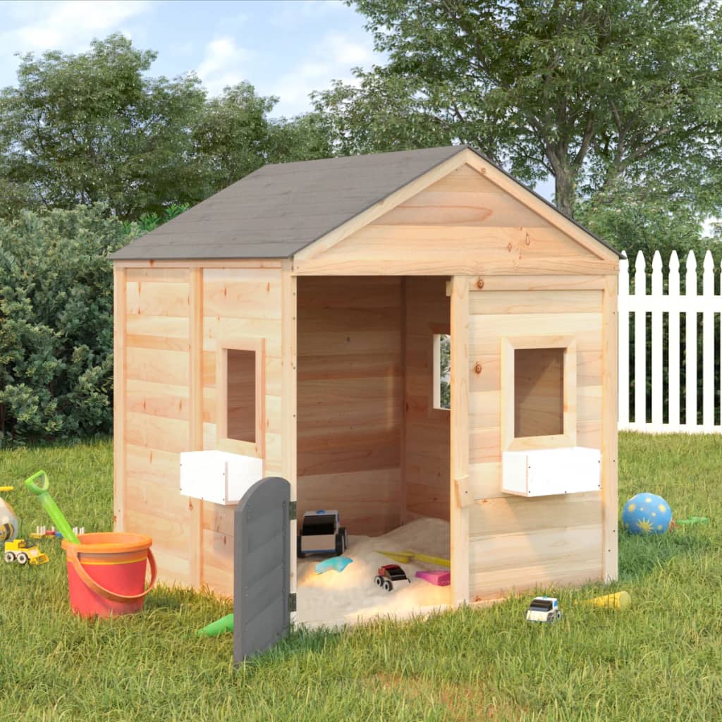 Playhouse with lockable door and flower pots, pine wood