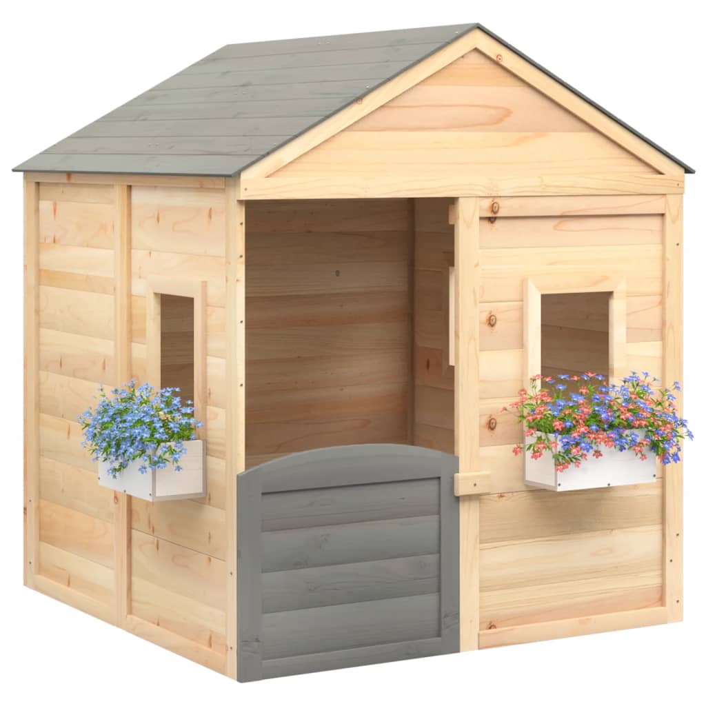 Playhouse with lockable door and flower pots, pine wood