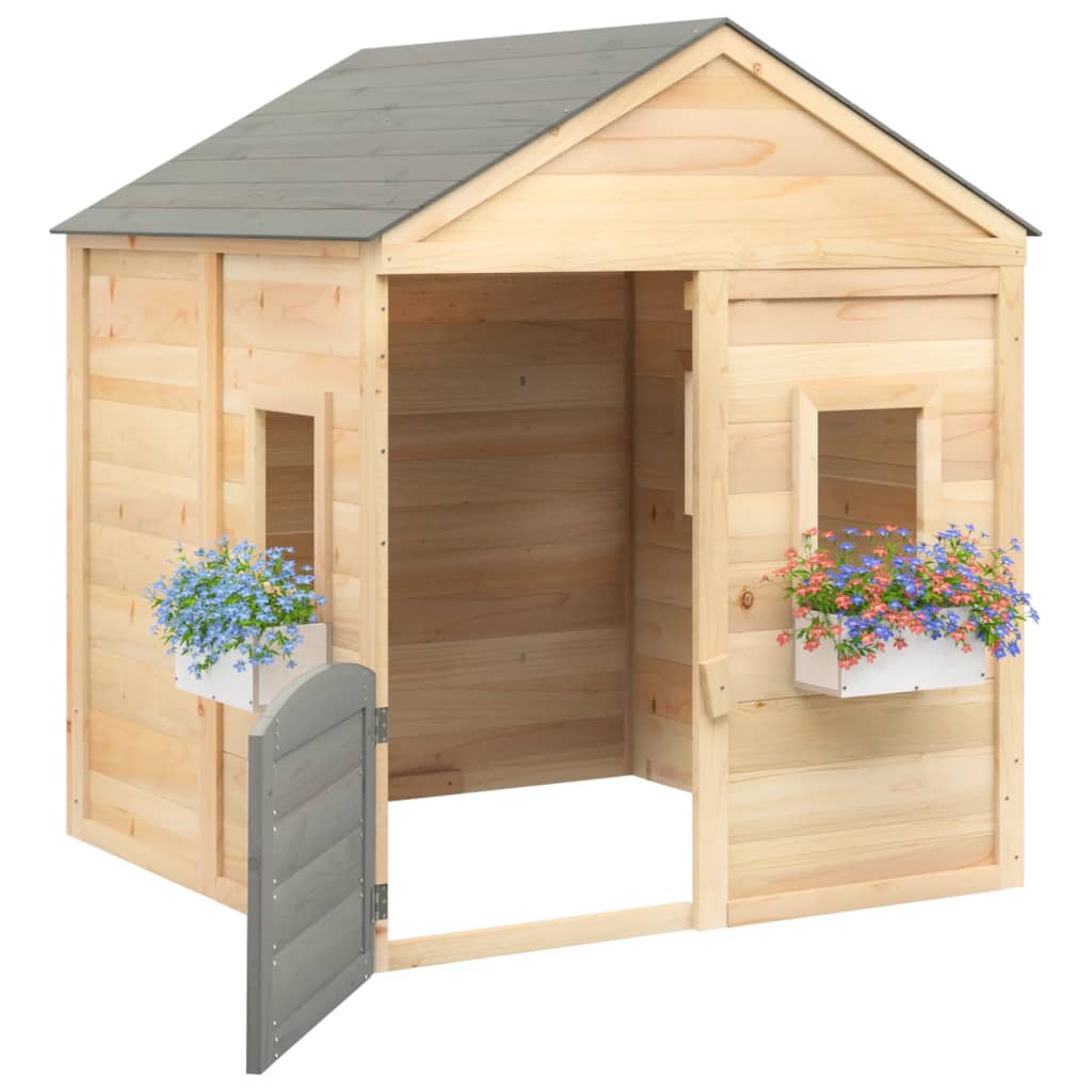 Playhouse with lockable door and flower pots, pine wood