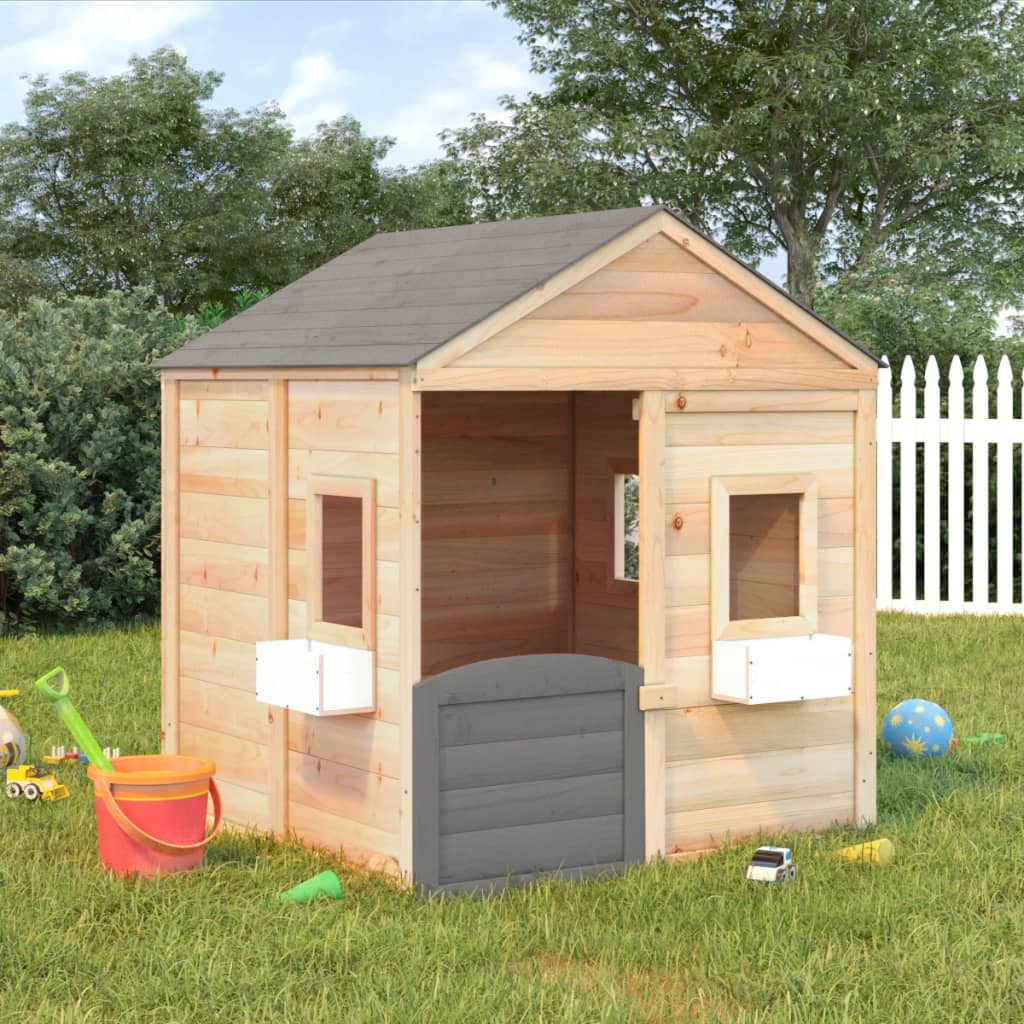 Playhouse with lockable door and flower pots, pine wood