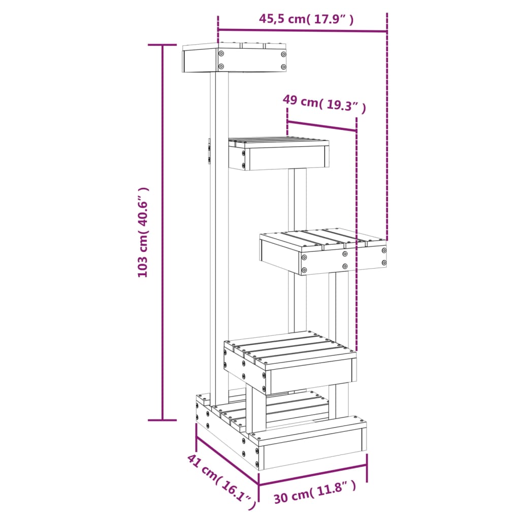 cat tree, white, 45.5 x 49 x 103 cm, pine wood