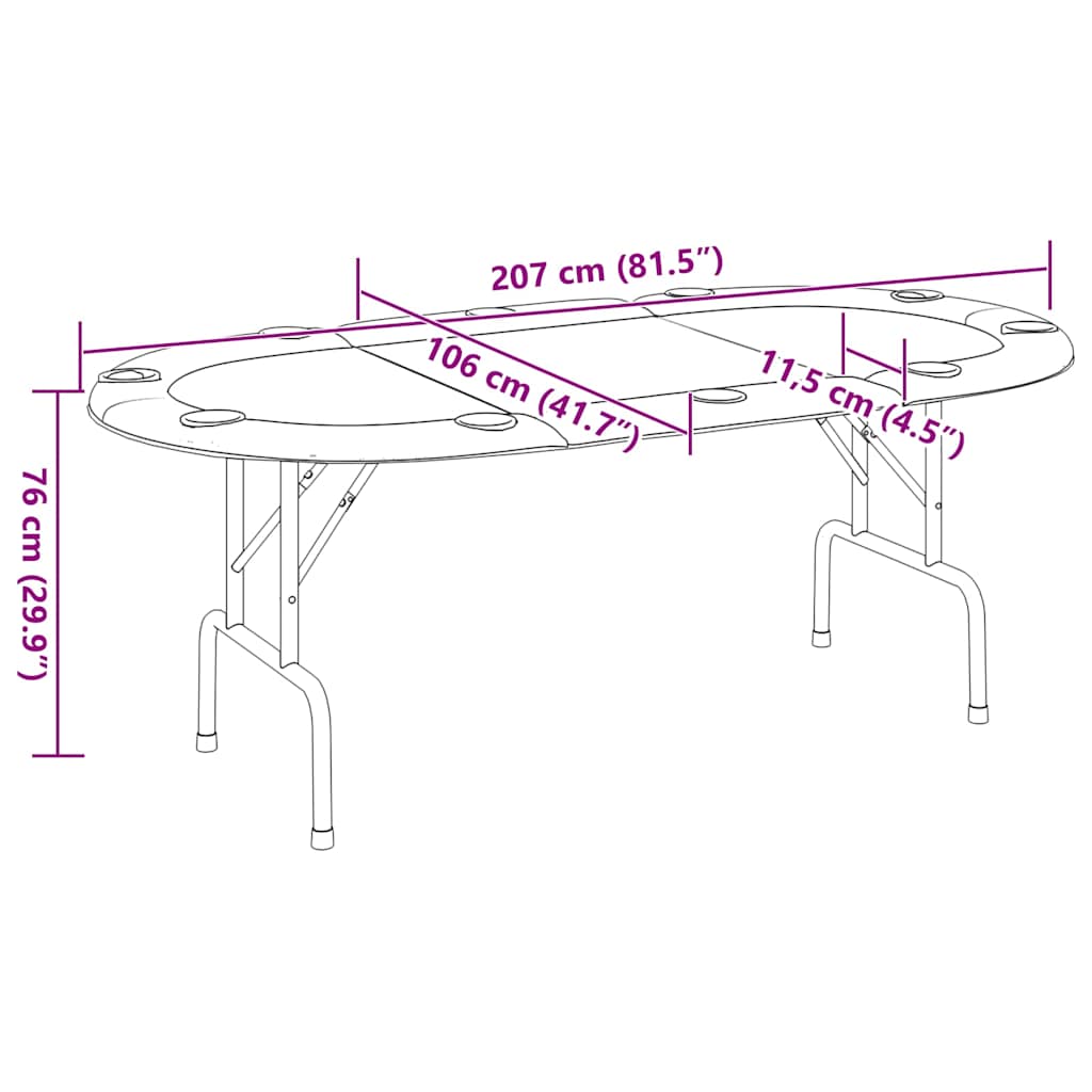 foldable poker table for 10 players, green, 207x106x76 cm