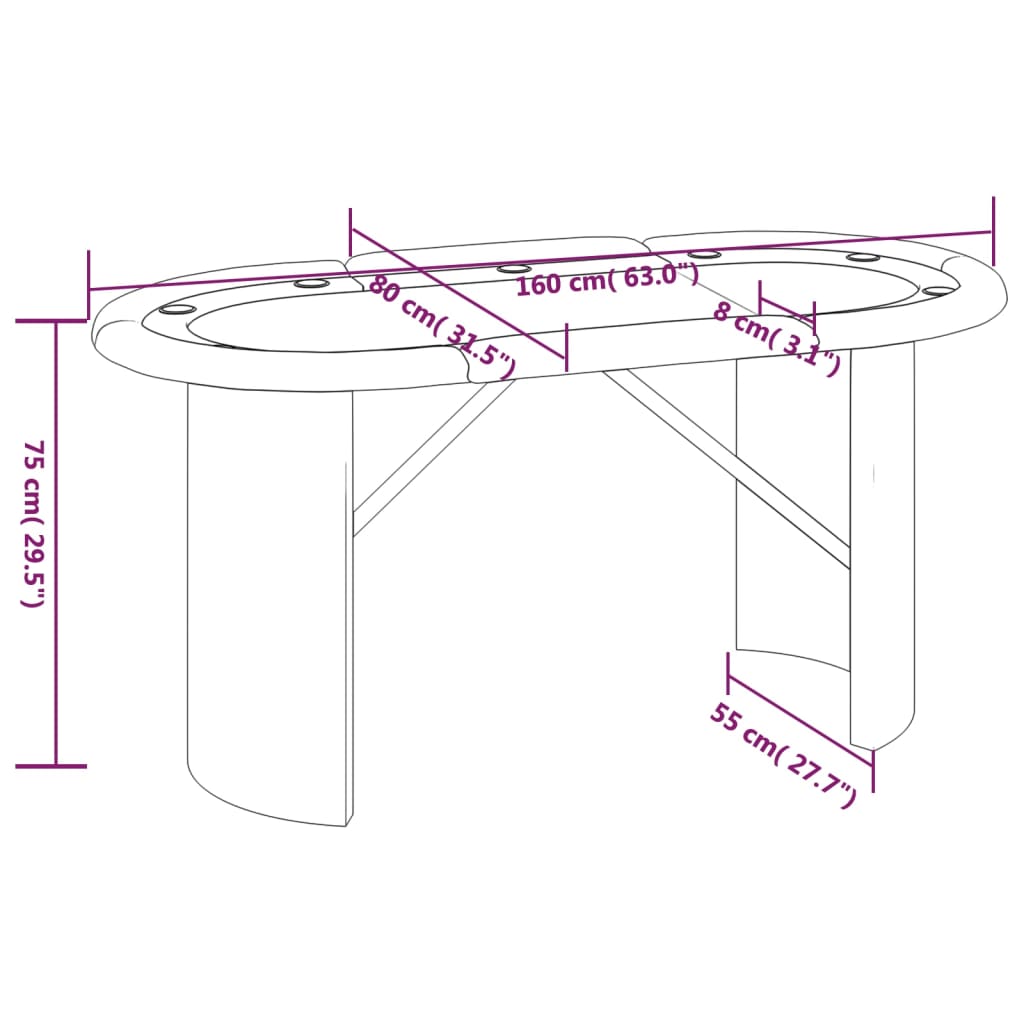 poker table for 10 players, green, 160x80x75 cm