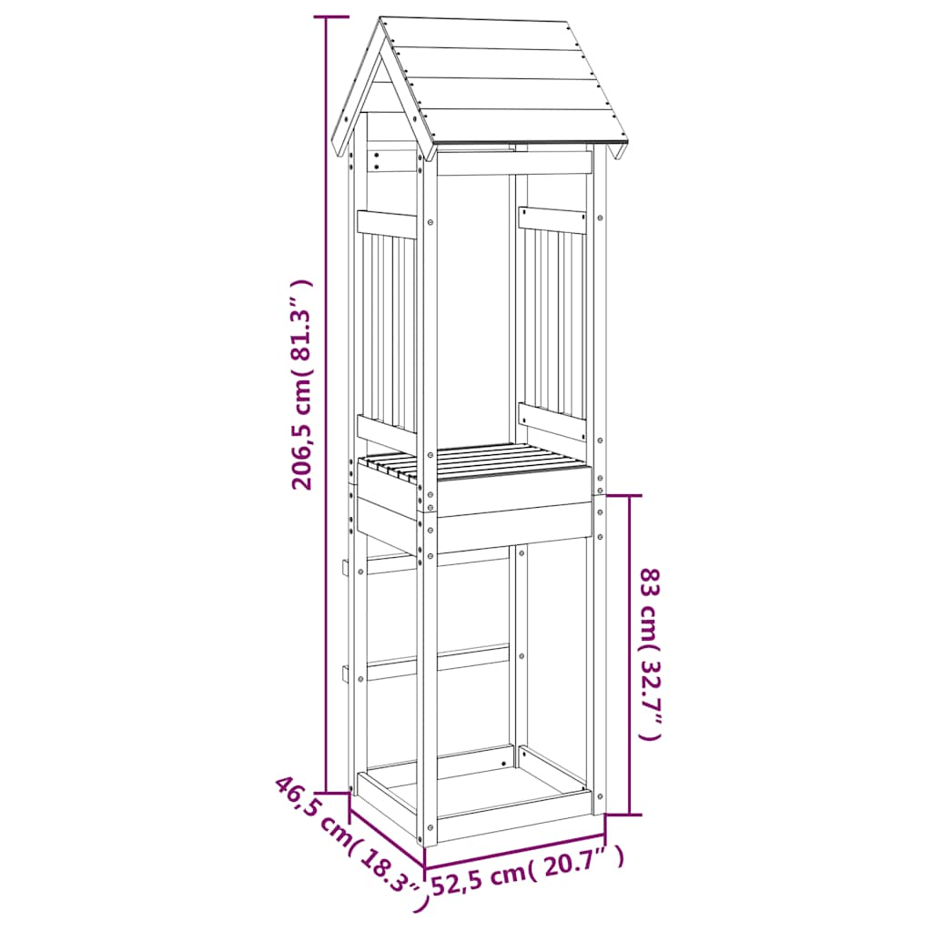 play tower, 52.5 x 46.5 x 206.5 cm, rough-hewn wood