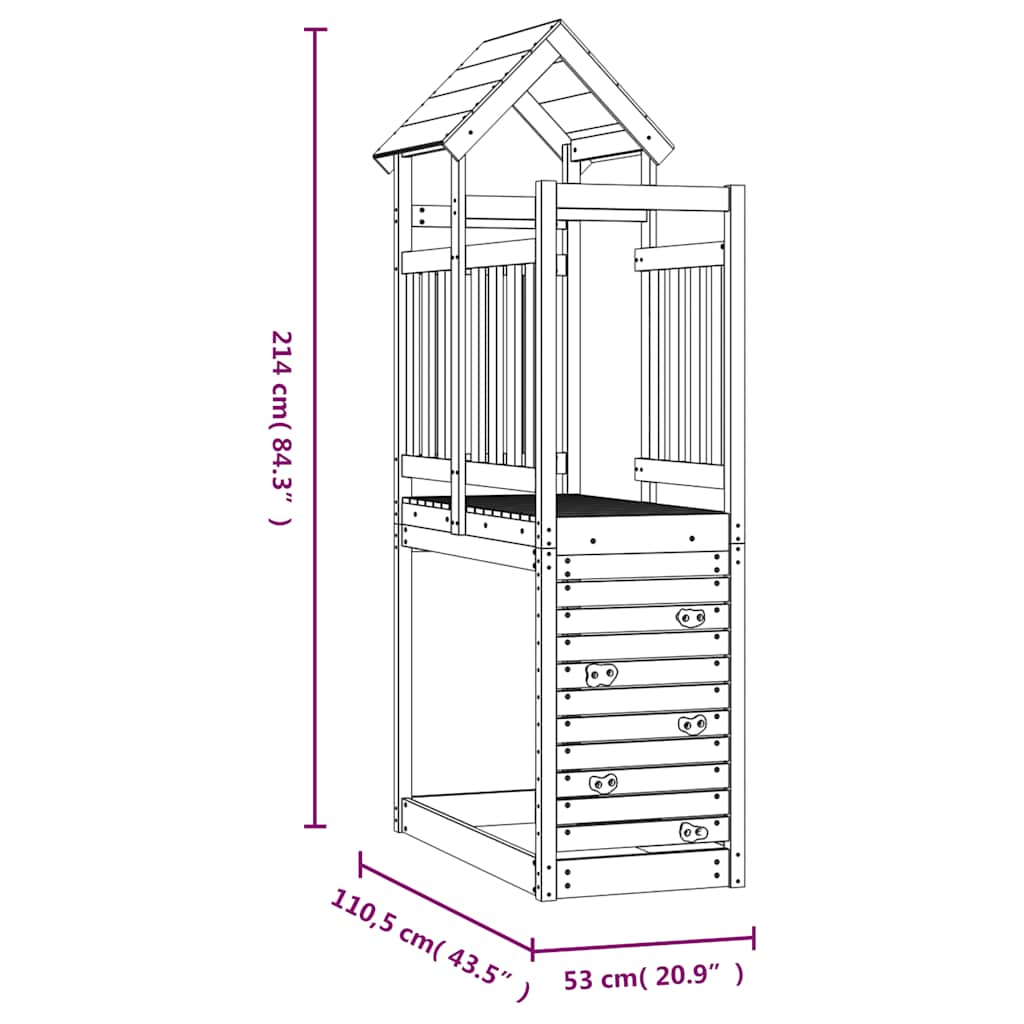 Play tower with climbing wall, 53 x 110.5 x 214 cm, pine wood