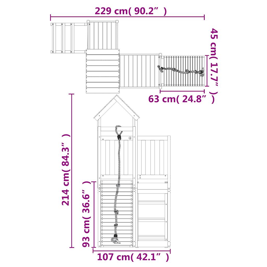 playhouse with climbing wall, pine wood