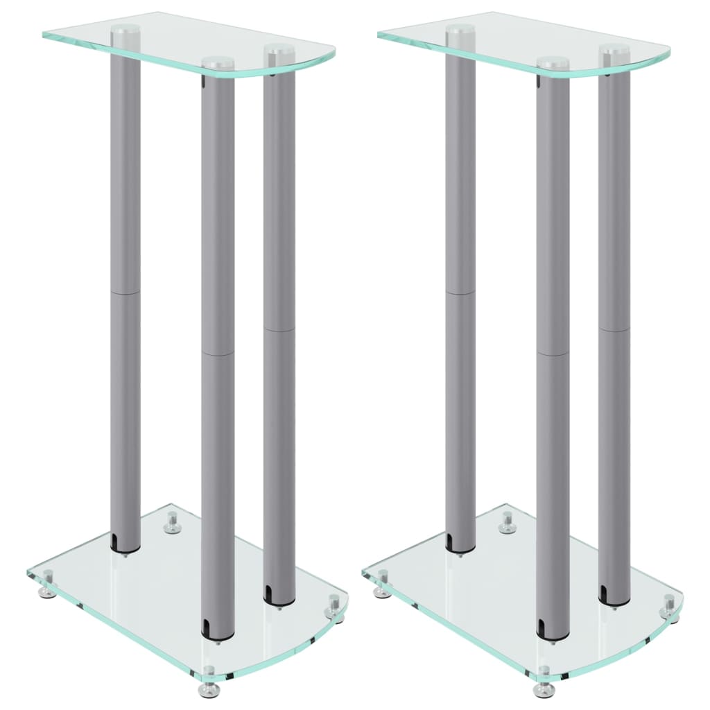 speaker stands 2 pcs, silver, tempered glass, 3-pillar design