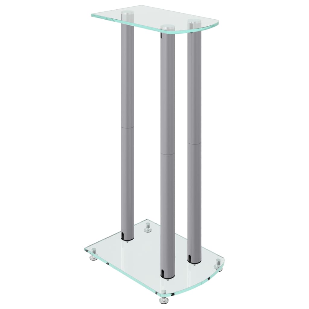 speaker stands 2 pcs, silver, tempered glass, 3-pillar design