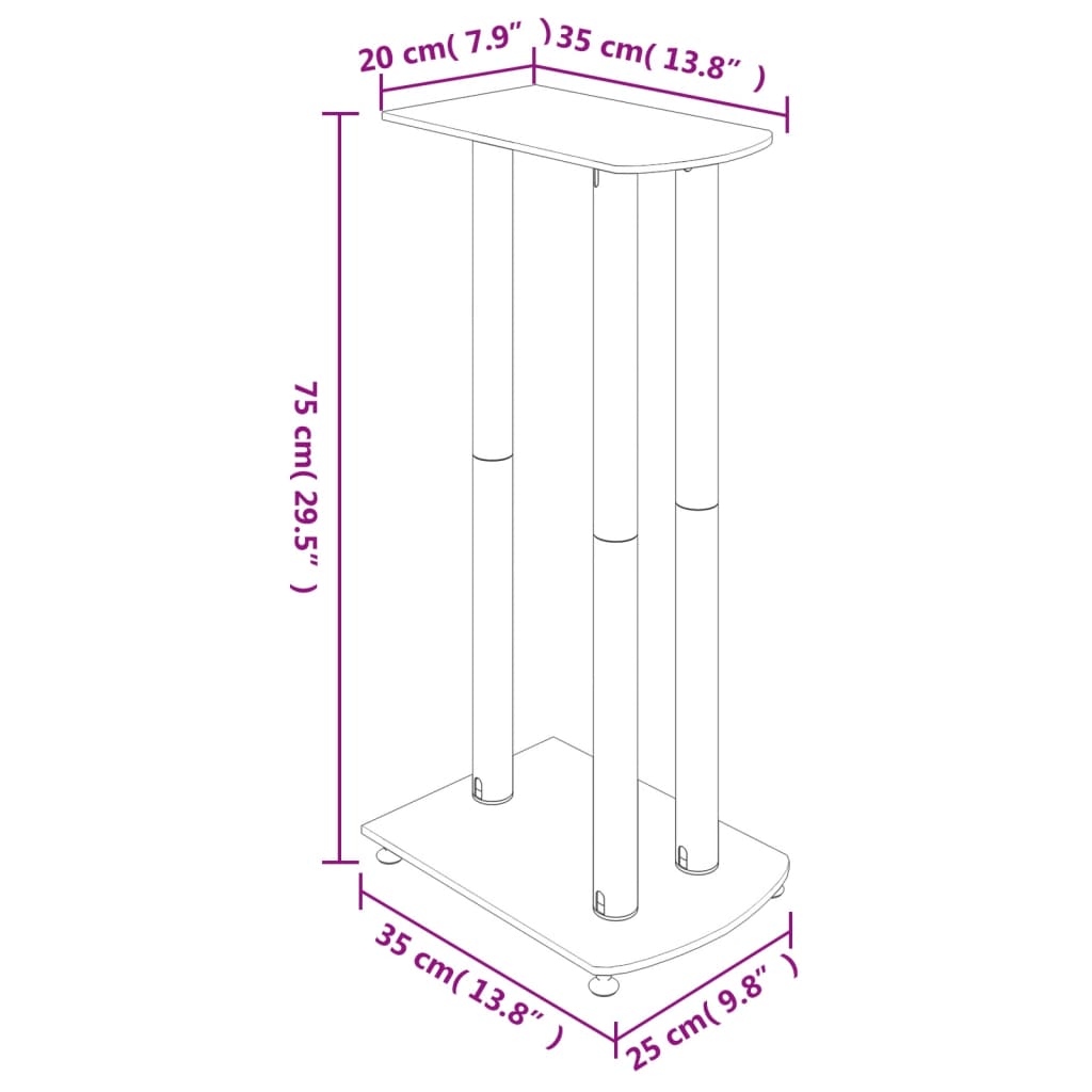 speaker stands 2 pcs, silver, tempered glass, 3-pillar design