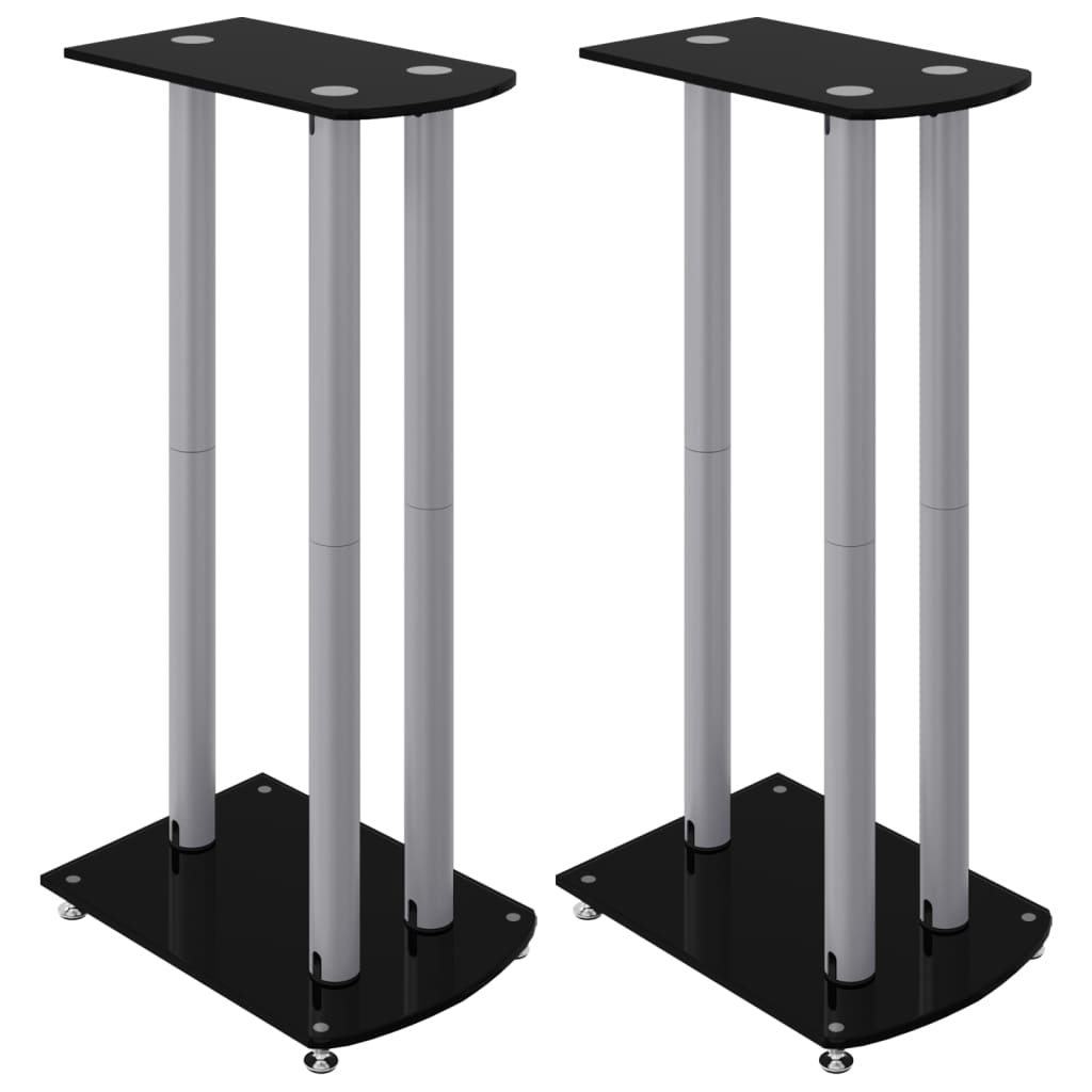 speaker stands 2 pcs, black/silver, glass, 3-pillar design