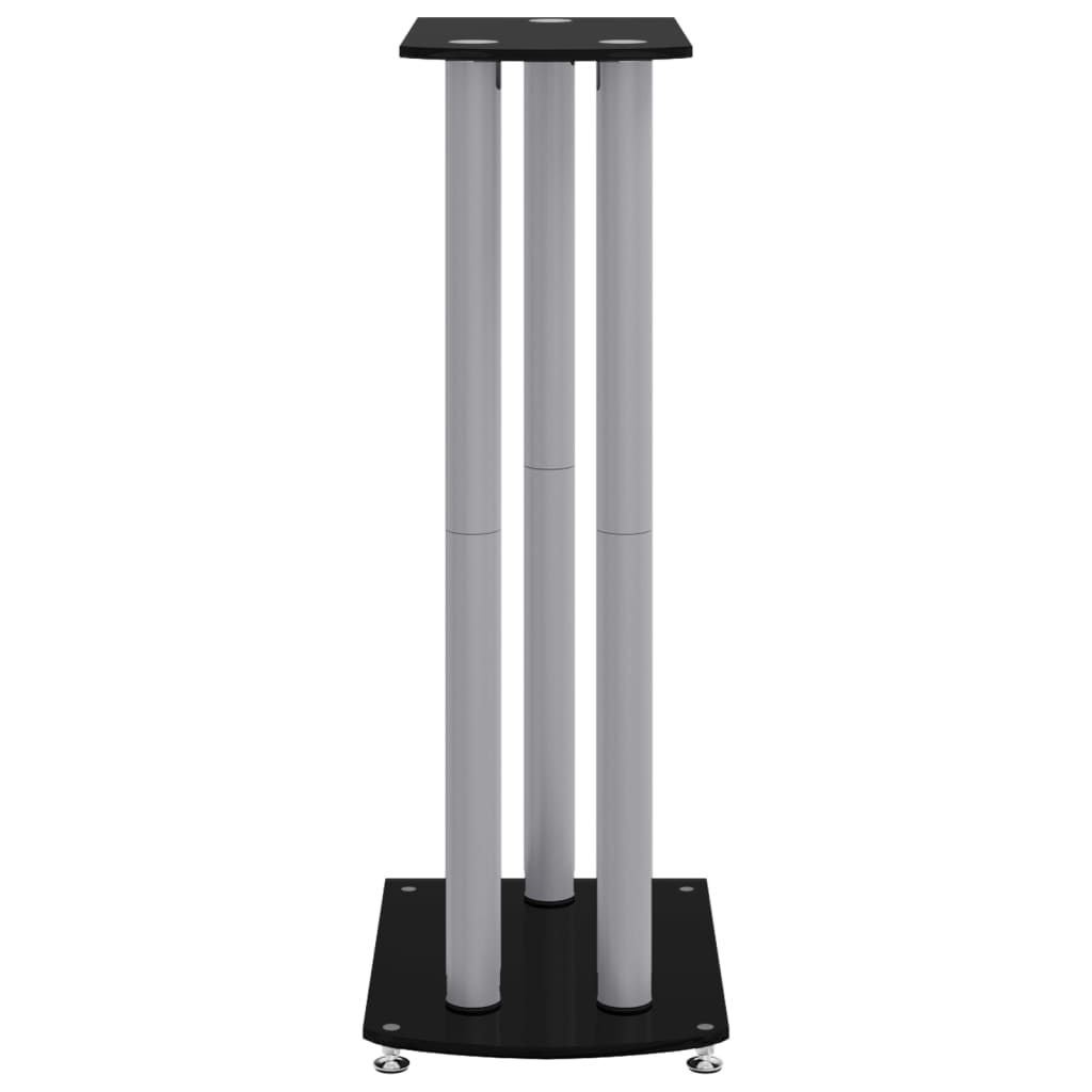 speaker stands 2 pcs, black/silver, glass, 3-pillar design