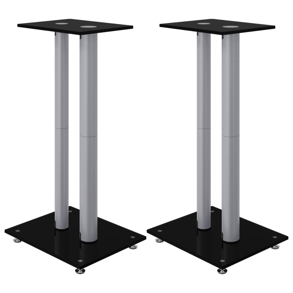 speaker stands 2 pcs, black/silver, glass, 2-pillar design