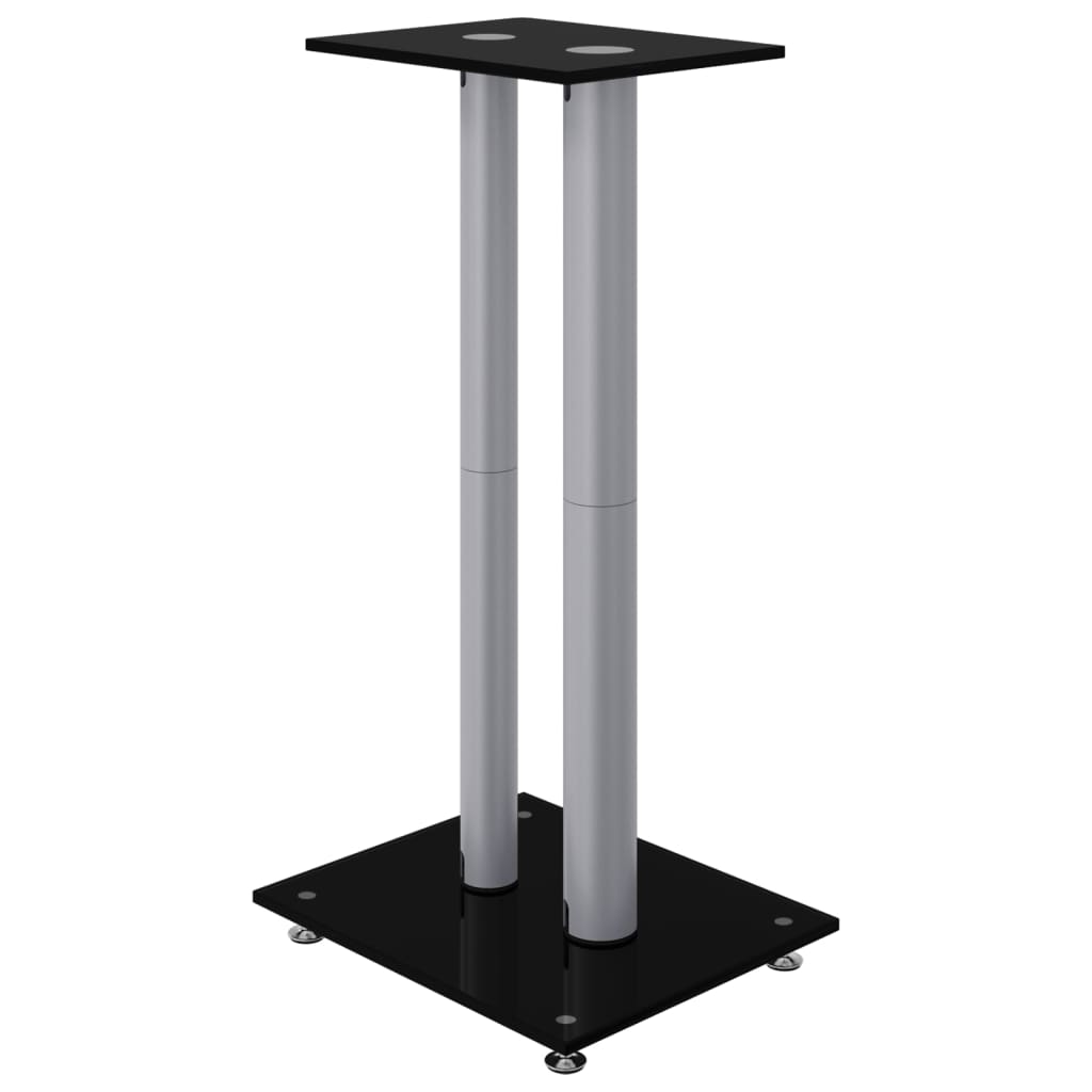 speaker stands 2 pcs, black/silver, glass, 2-pillar design