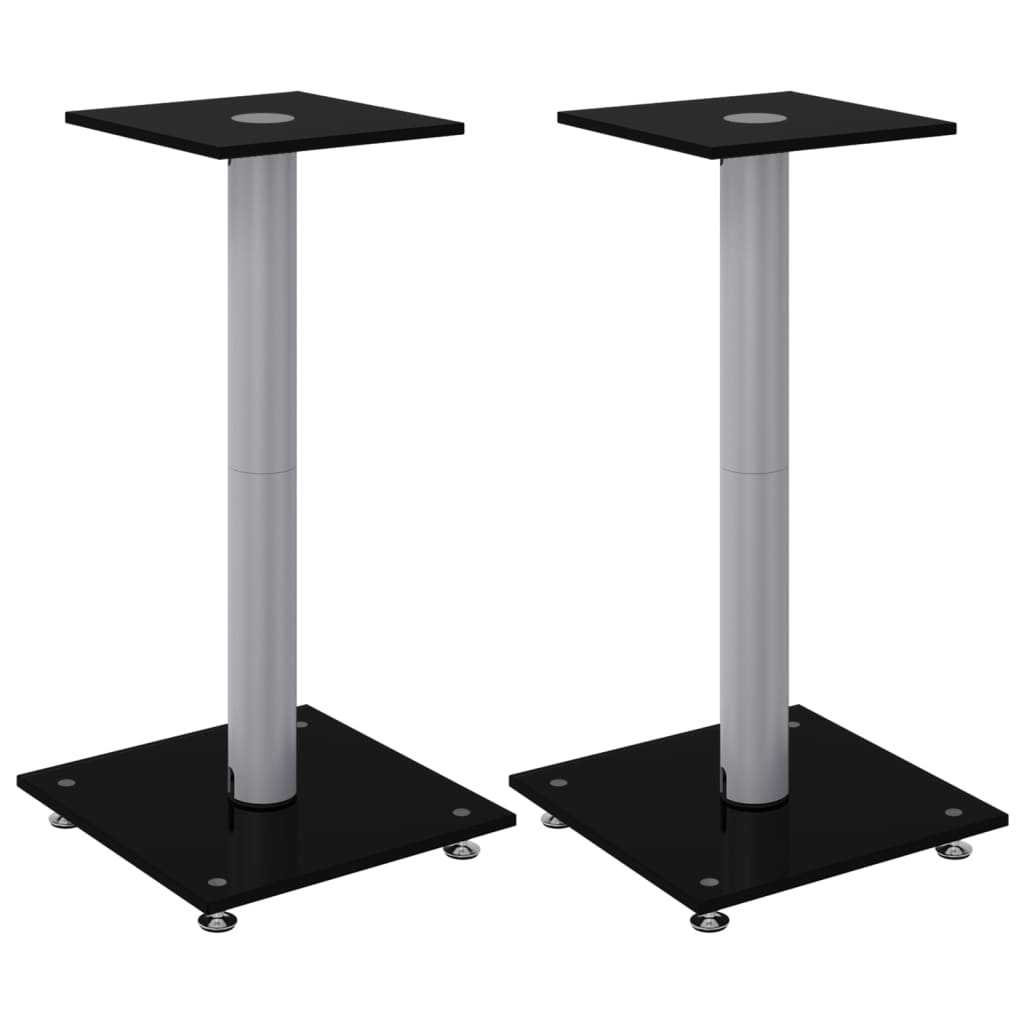 speaker stands 2 pcs, black/silver, glass, 1-pillar design