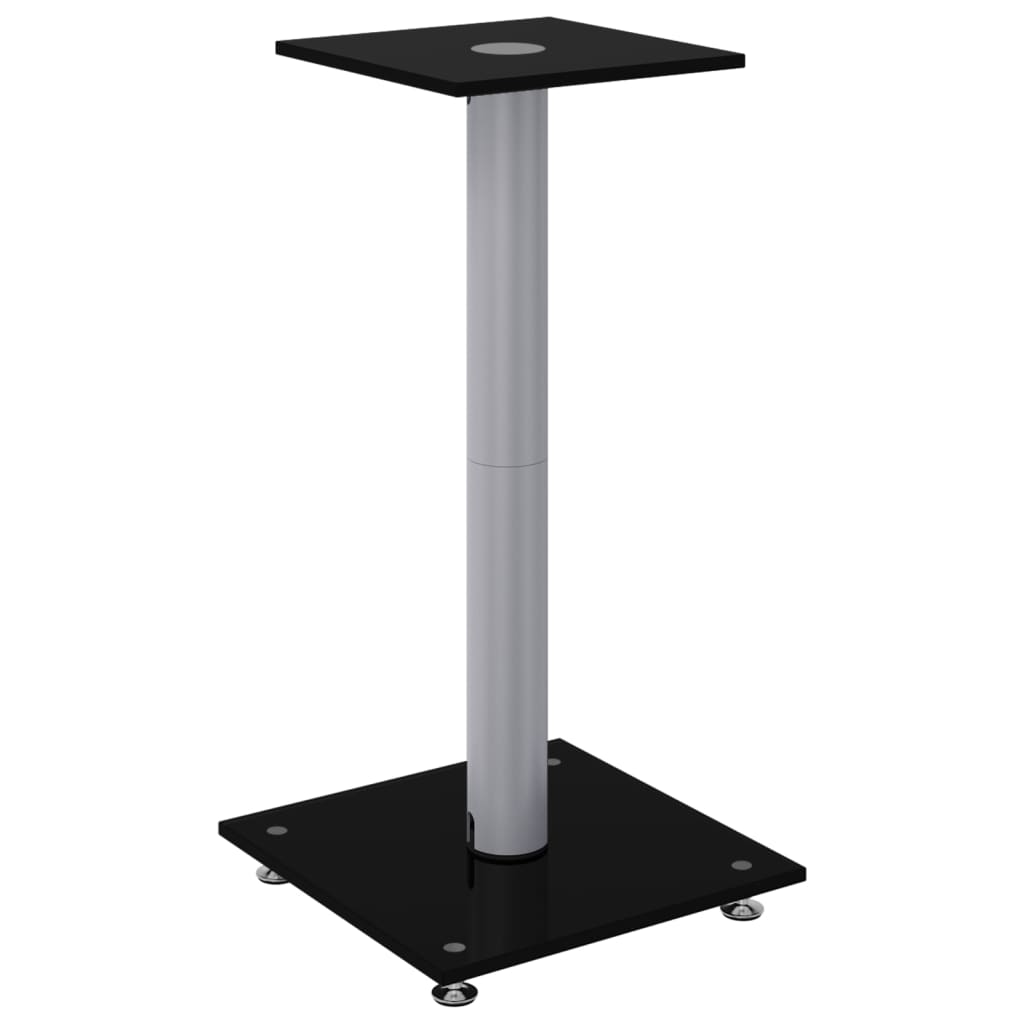 speaker stands 2 pcs, black/silver, glass, 1-pillar design