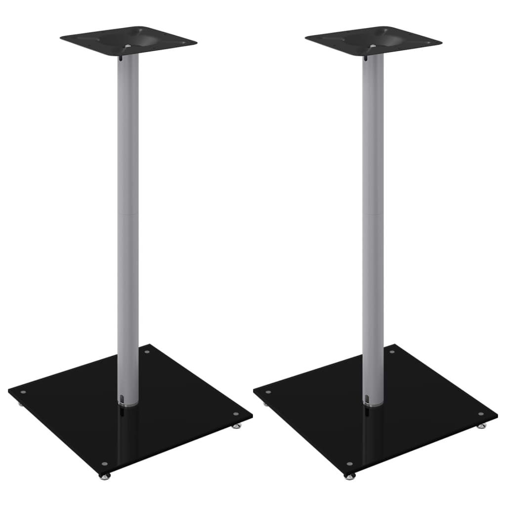 speaker stands 2 pcs, black/silver, glass, 1-pillar design