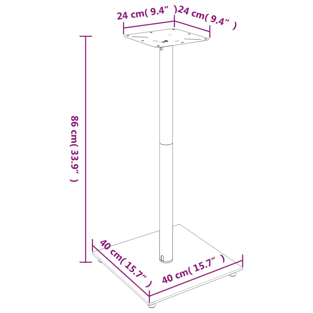 speaker stands 2 pcs, black/silver, glass, 1-pillar design