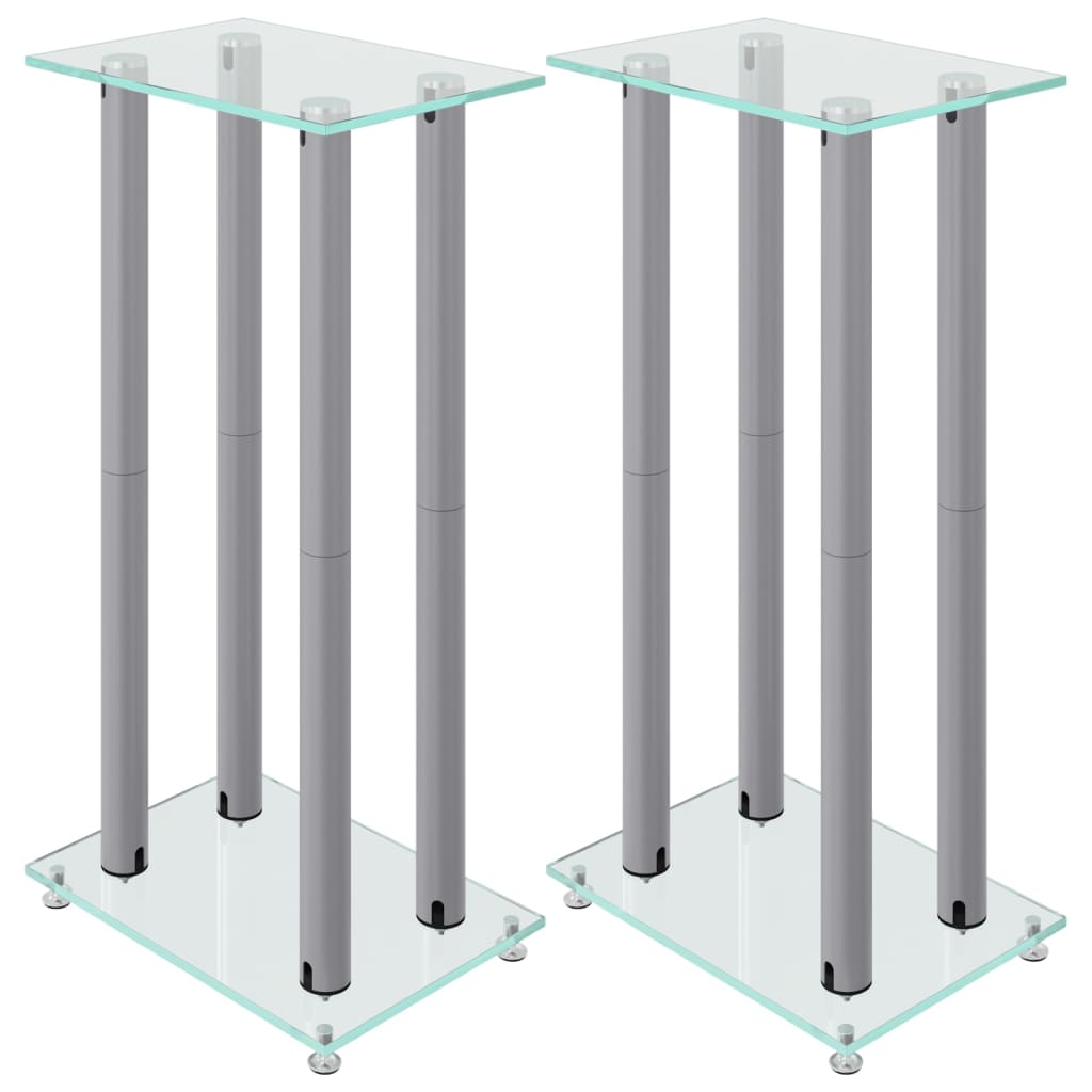 Speaker stands 2 pcs, silver, tempered glass, 4-pillar design