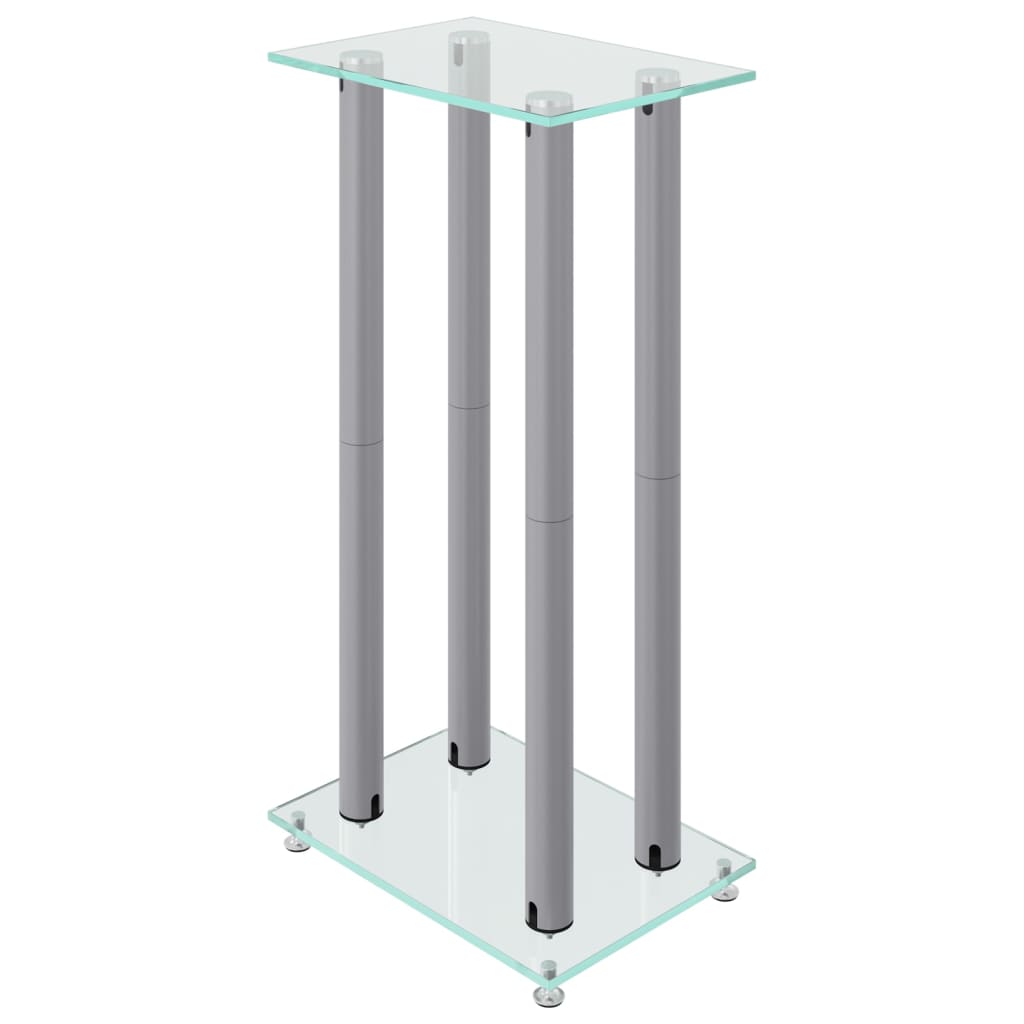 Speaker stands 2 pcs, silver, tempered glass, 4-pillar design