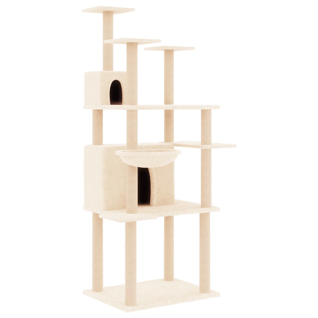 Cat house with sisal rope and scratching post, cream, 166 cm