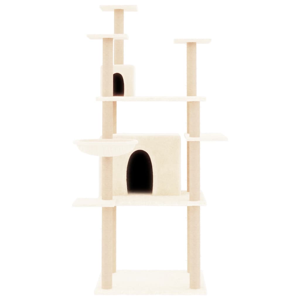 Cat house with sisal rope and scratching post, cream, 166 cm