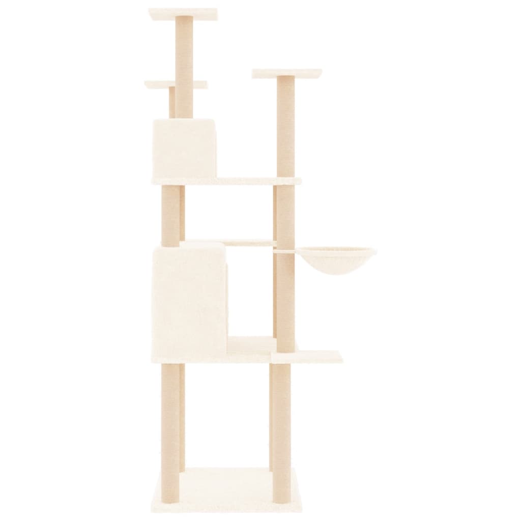 Cat house with sisal rope and scratching post, cream, 166 cm