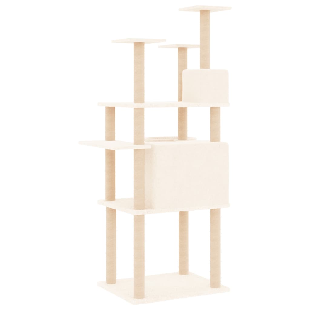 Cat house with sisal rope and scratching post, cream, 166 cm