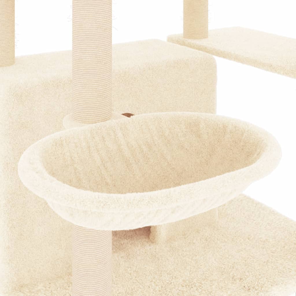 Cat house with sisal rope and scratching post, cream, 166 cm