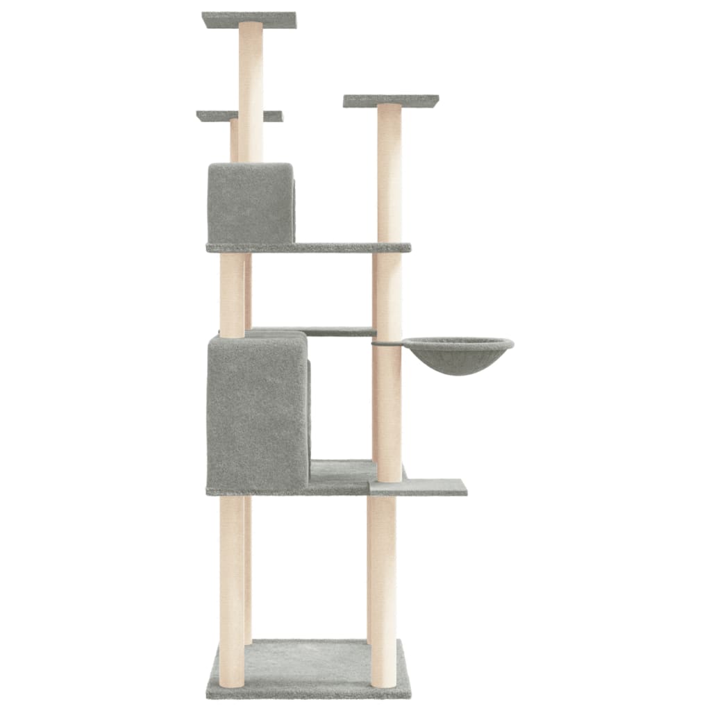 Cat house with sisal rope and scratching post, light grey, 166 cm