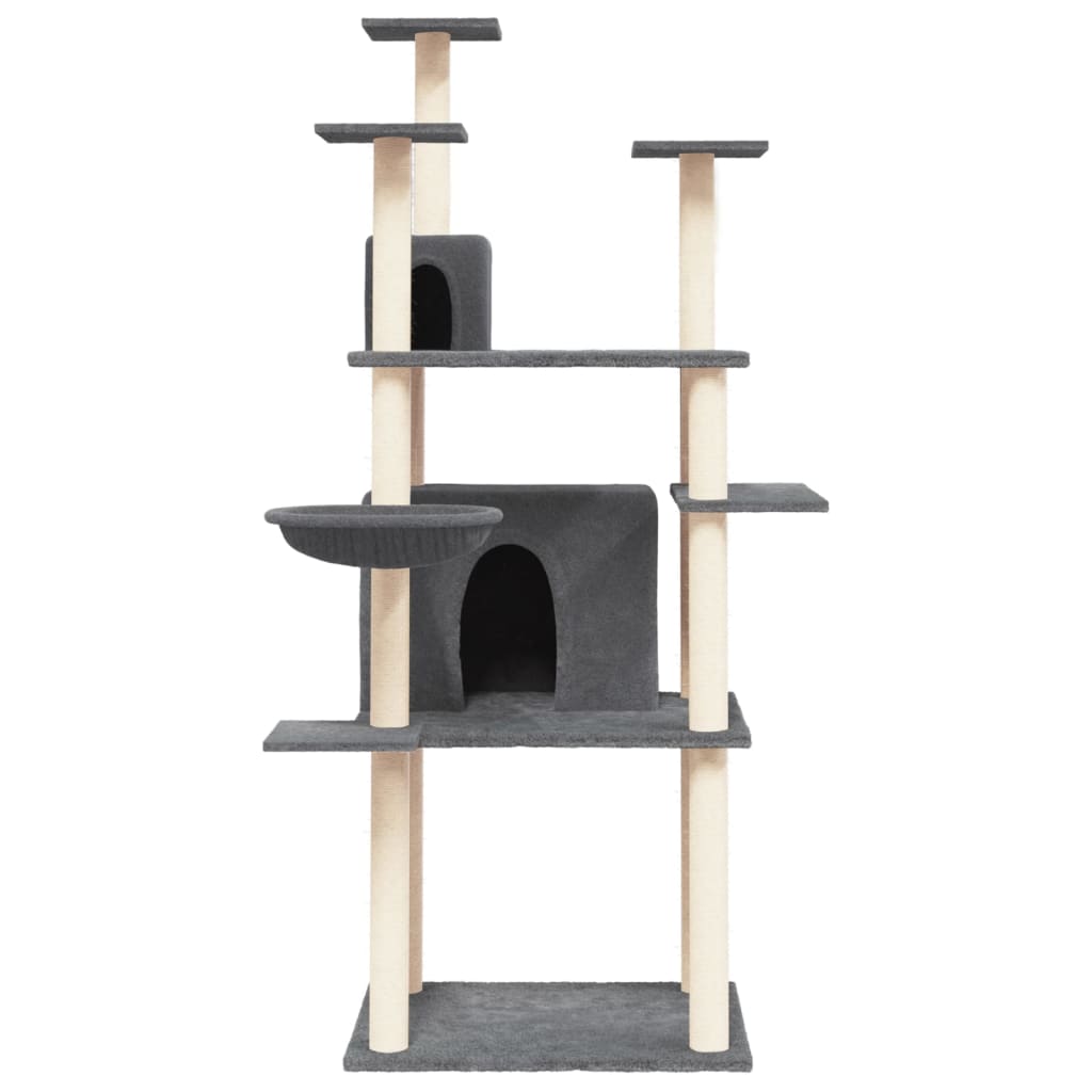 Cat house with sisal rope and scratching post, dark grey, 166 cm