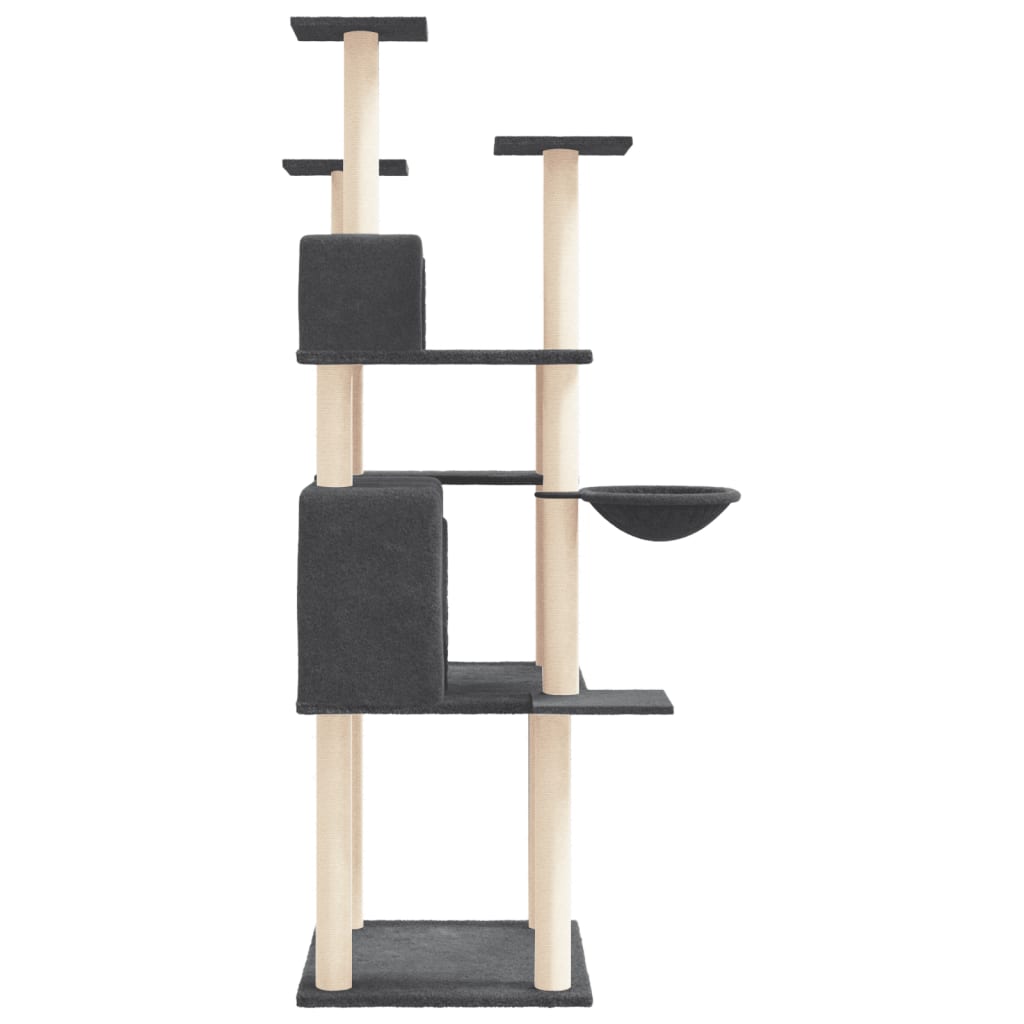 Cat house with sisal rope and scratching post, dark grey, 166 cm