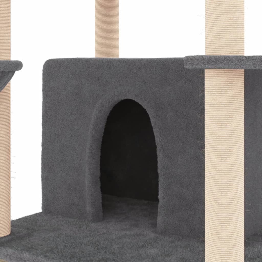 Cat house with sisal rope and scratching post, dark grey, 166 cm