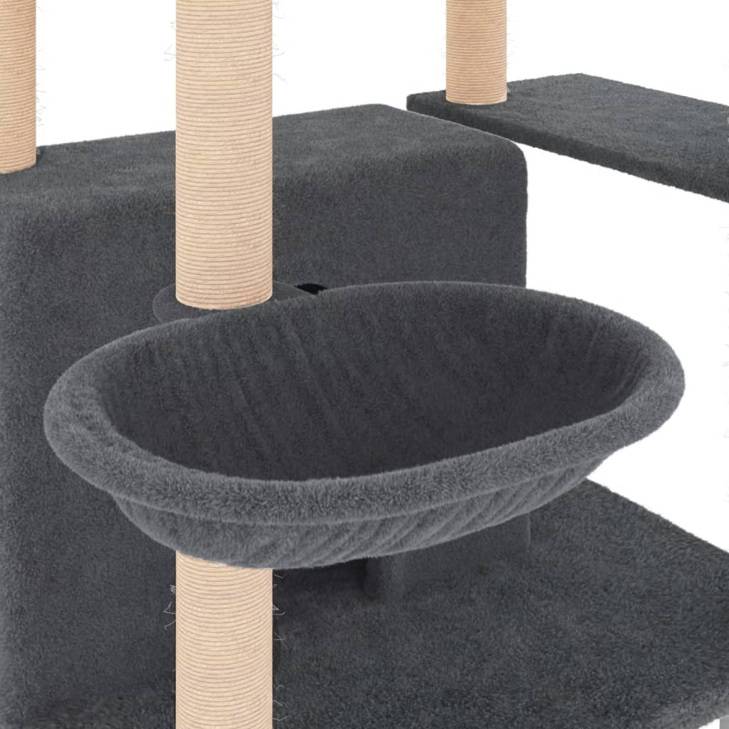 Cat house with sisal rope and scratching post, dark grey, 166 cm