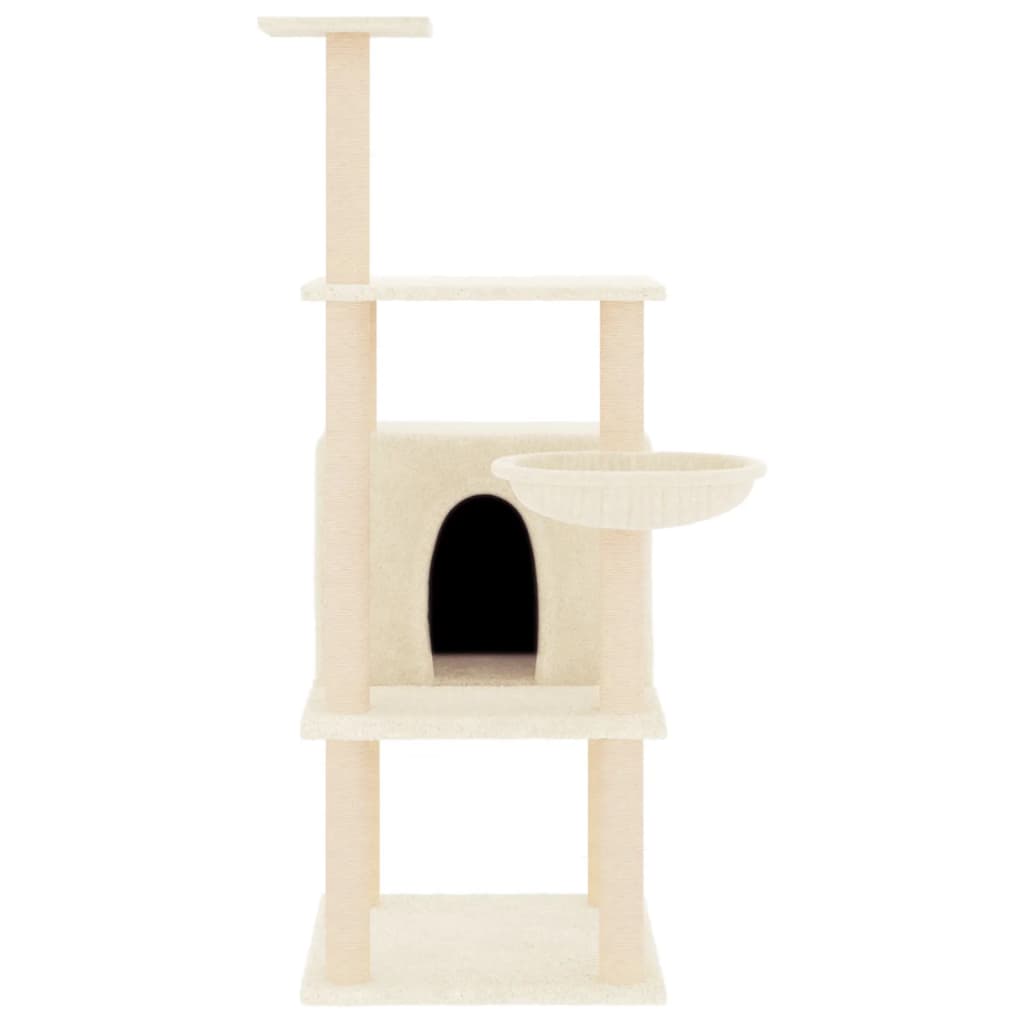 Cat house with sisal rope scratching posts, cream, 132 cm